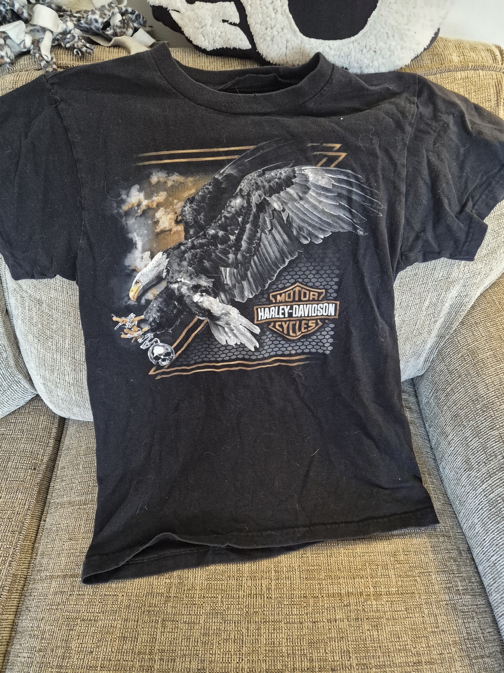 Harley-Davidson Black Tee with Eagle and Gold-Orange Logo